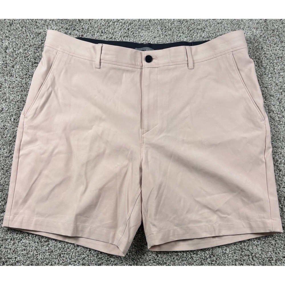 NEW VRST Mens Flat Front Long Drive Chino 7" Golf Shorts Pink Rose Size 40‎